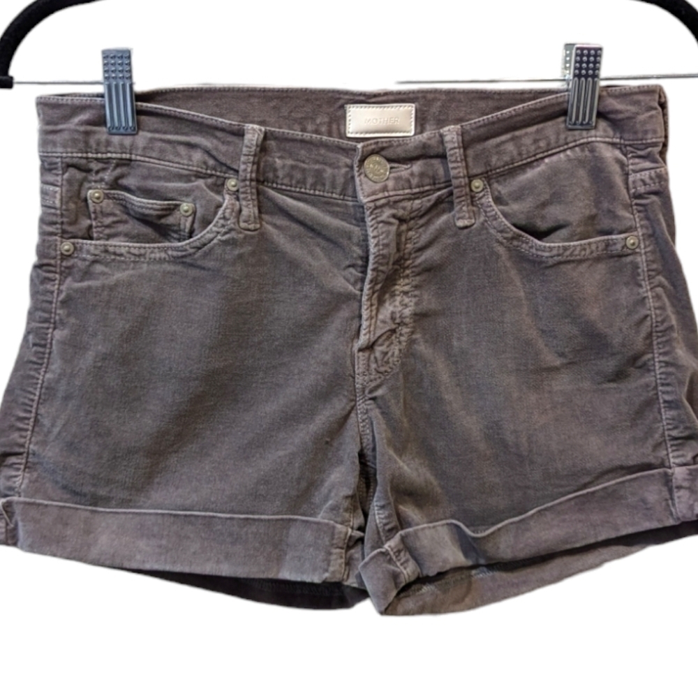 Mother The Cuffed Short In Light Gray Velvet Lowrise (26)